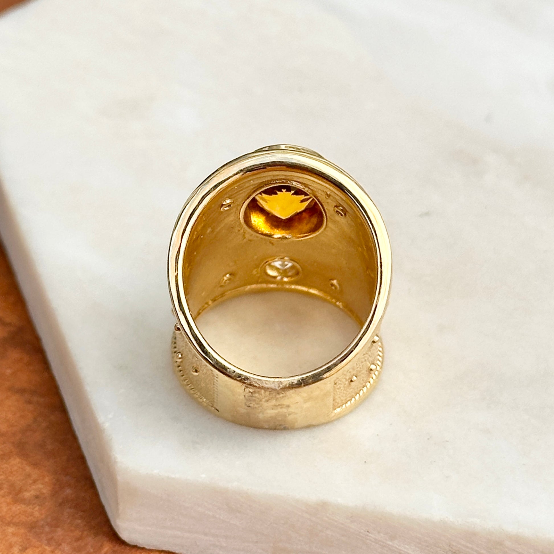 Estate 18KT Yellow Gold Byzantine Citrine + White Topaz Wide Ring - LSJ