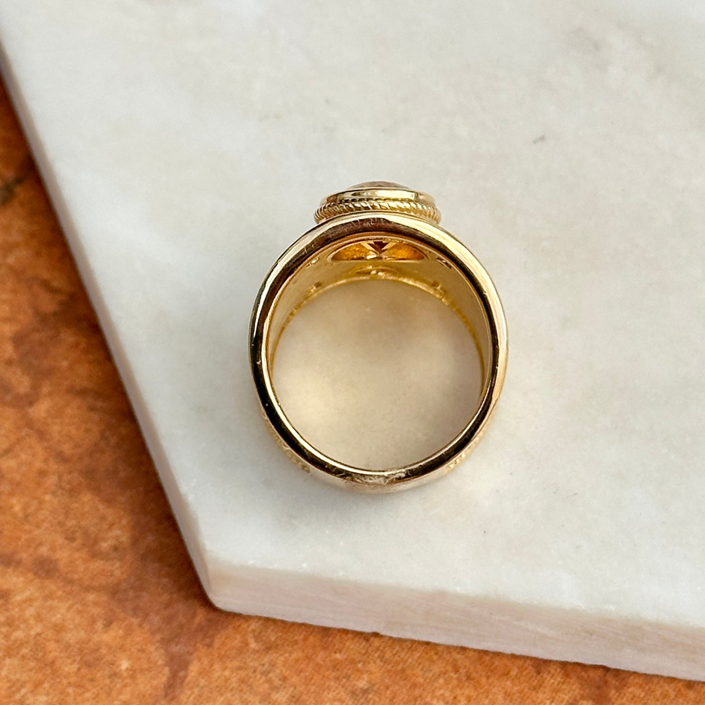 Estate 18KT Yellow Gold Byzantine Citrine + White Topaz Wide Ring - LSJ