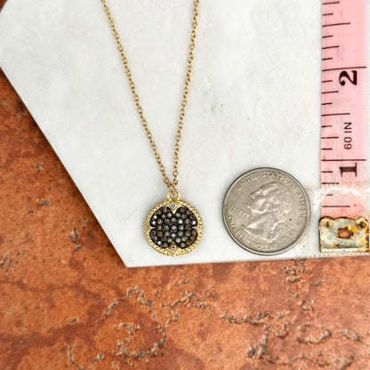 Estate 18KT Yellow Gold Concave Diamond Disc Necklace