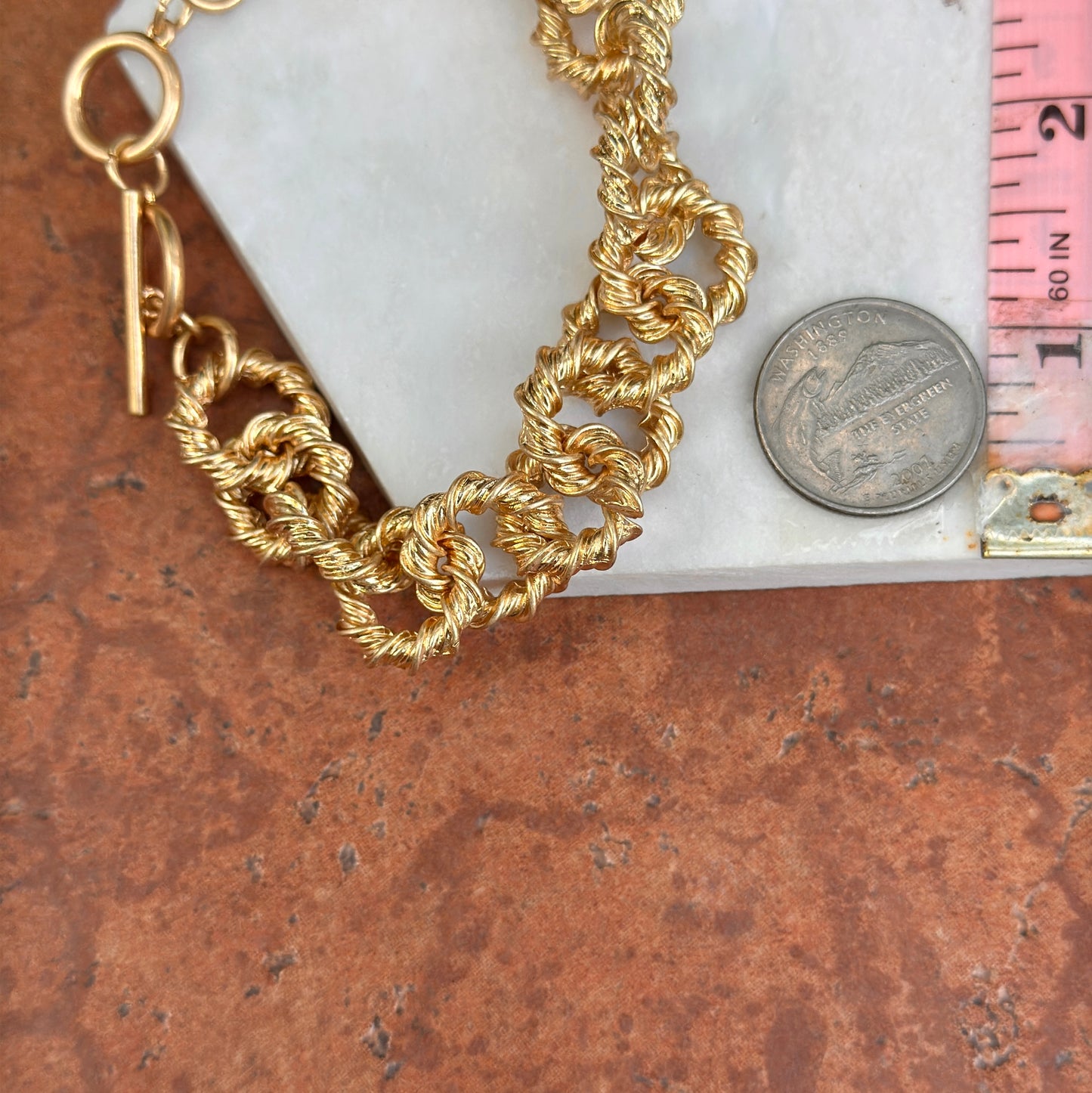 Yellow Gold-Tone Twisted Circle Link Toggle Bracelet 9''