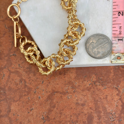 Yellow Gold-Tone Twisted Circle Link Toggle Bracelet 9''