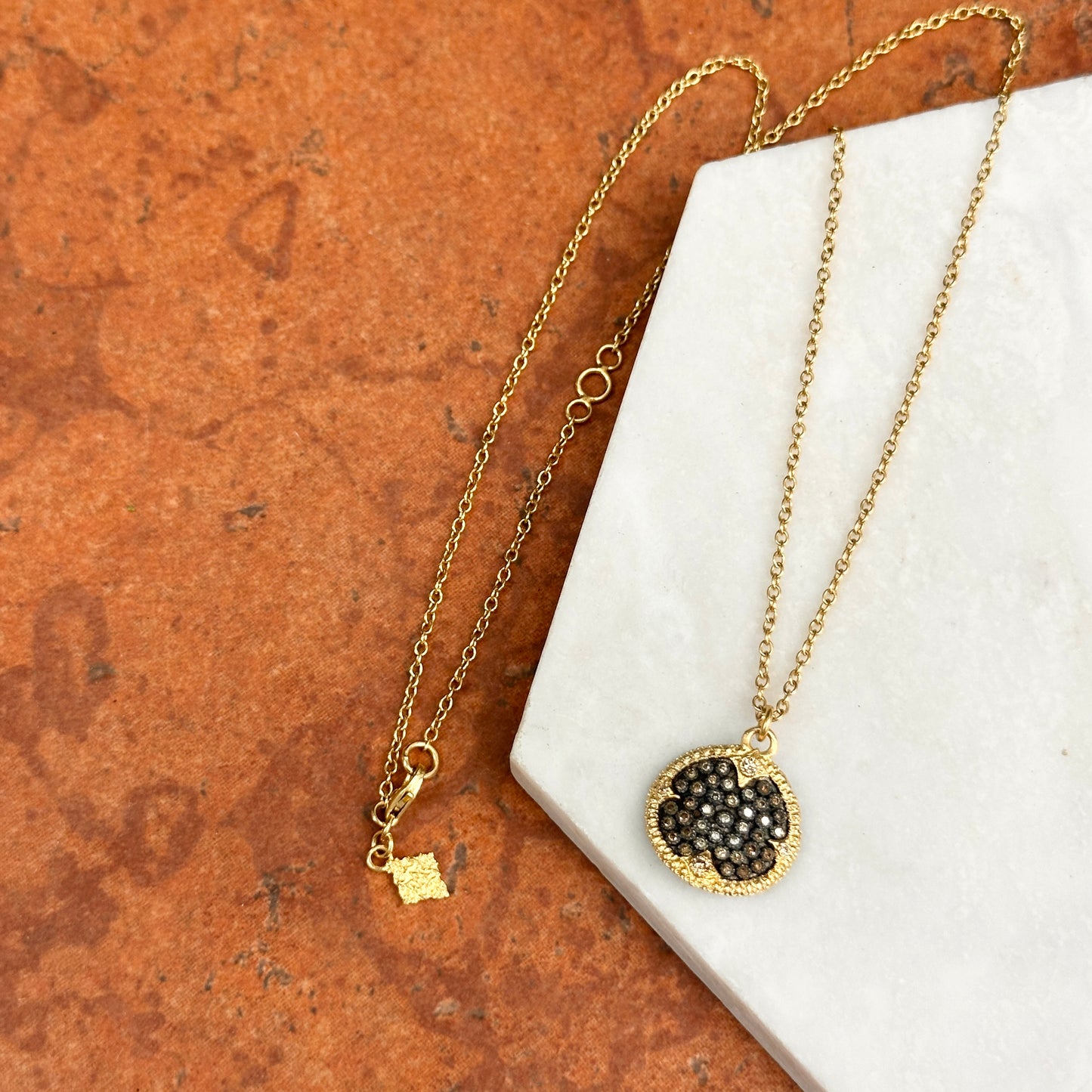 Estate 18KT Yellow Gold Concave Diamond Disc Necklace