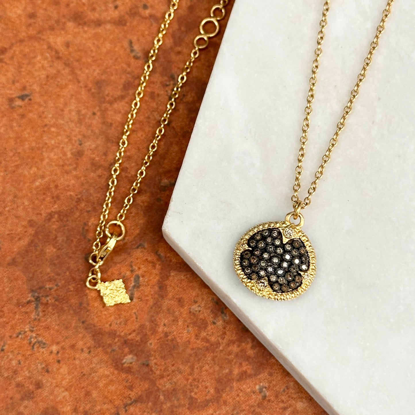 Estate 18KT Yellow Gold Concave Diamond Disc Necklace