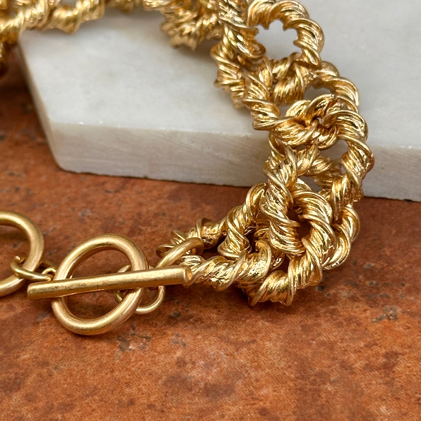 Yellow Gold-Tone Twisted Circle Link Toggle Bracelet 9''