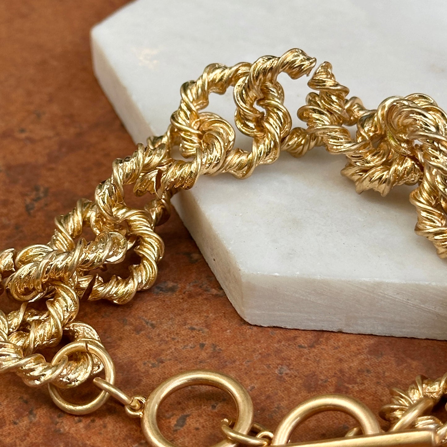 Yellow Gold-Tone Twisted Circle Link Toggle Bracelet 9''