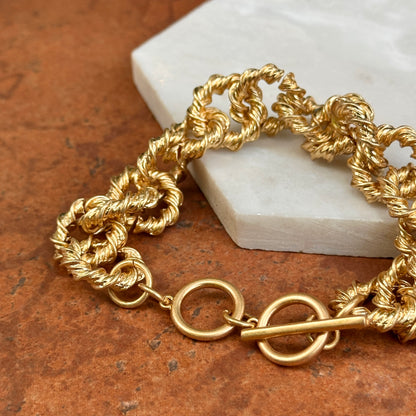 Yellow Gold-Tone Twisted Circle Link Toggle Bracelet 9''