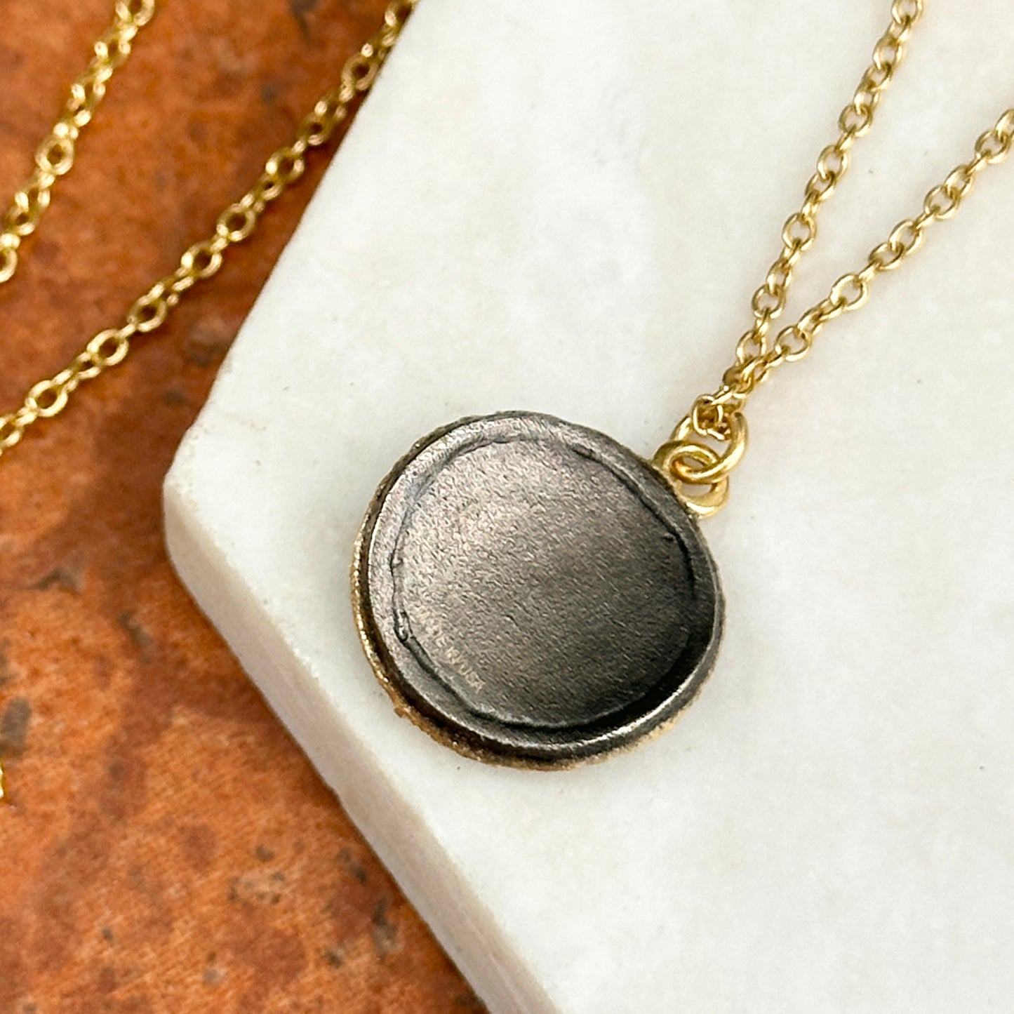 Estate 18KT Yellow Gold Concave Diamond Disc Necklace