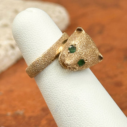 Estate 14KT Yellow Gold Sandblasted Panther Emerald Ring