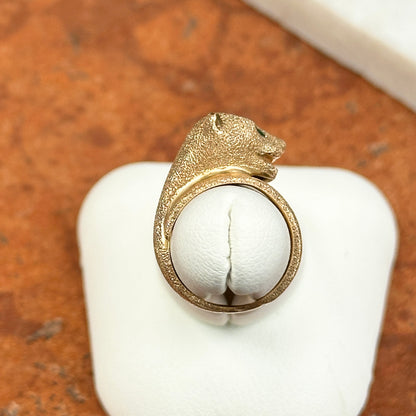 Estate 14KT Yellow Gold Sandblasted Panther Emerald Ring