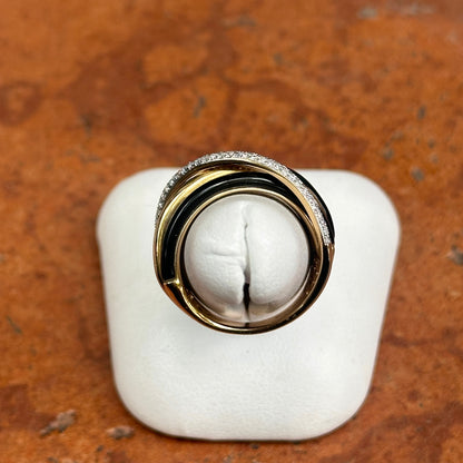 Estate Effy 14KT Yellow + Pave Diamond Black Onyx Multi Band Ring