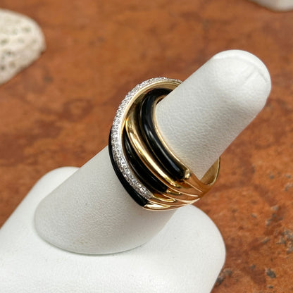 Estate Effy 14KT Yellow + Pave Diamond Black Onyx Multi Band Ring