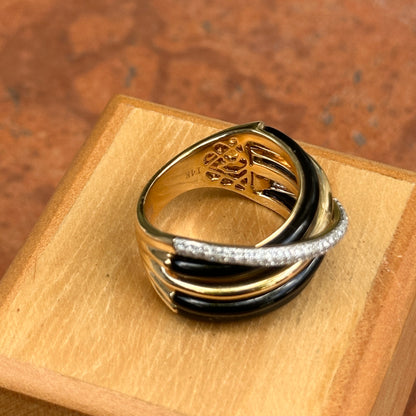 Estate Effy 14KT Yellow + Pave Diamond Black Onyx Multi Band Ring