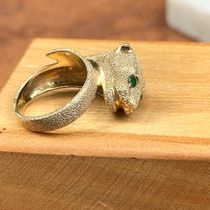 Estate 14KT Yellow Gold Sandblasted Panther Emerald Ring