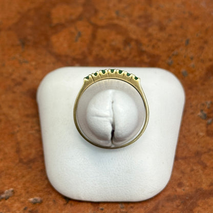Estate 14K Yellow Gold Round Emeralds Thin Band Ring