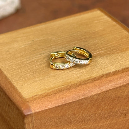 Sterling Silver Yellow Gold-Plated Tiny Cubic Zirconia Huggie Earrings