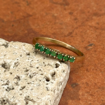 Estate 14K Yellow Gold Round Emeralds Thin Band Ring