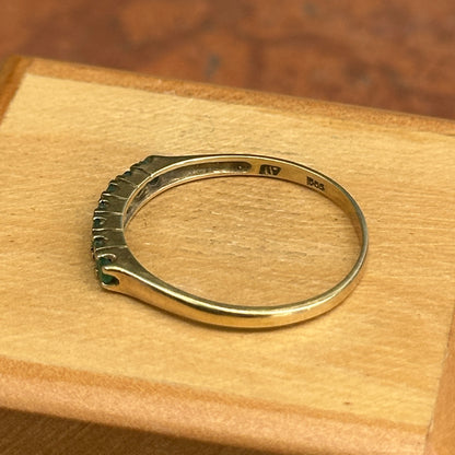 Estate 14K Yellow Gold Round Emeralds Thin Band Ring