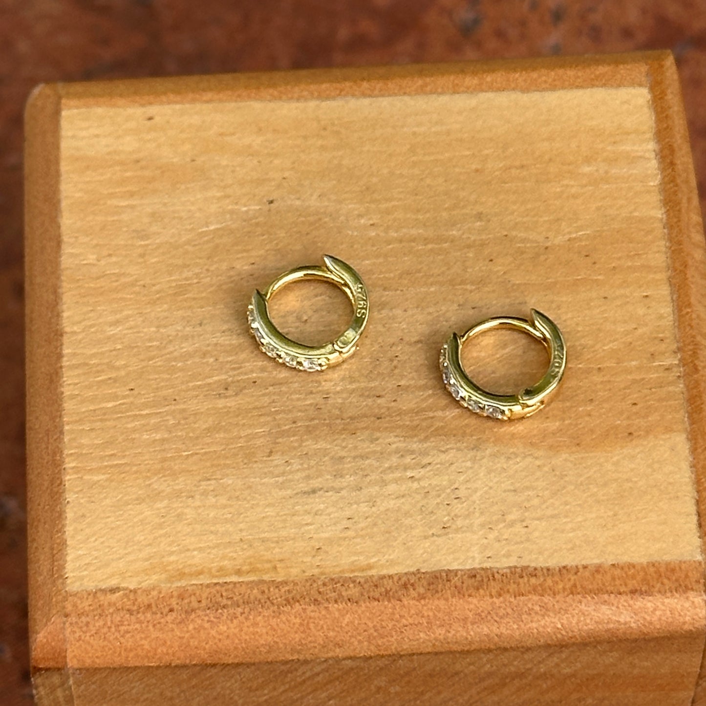 Sterling Silver Yellow Gold-Plated Tiny Cubic Zirconia Huggie Earrings