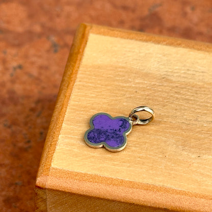14KT Yellow Gold Amethyst  Inlayed 4-Leaf Clover Charm/Pendant - LSJ