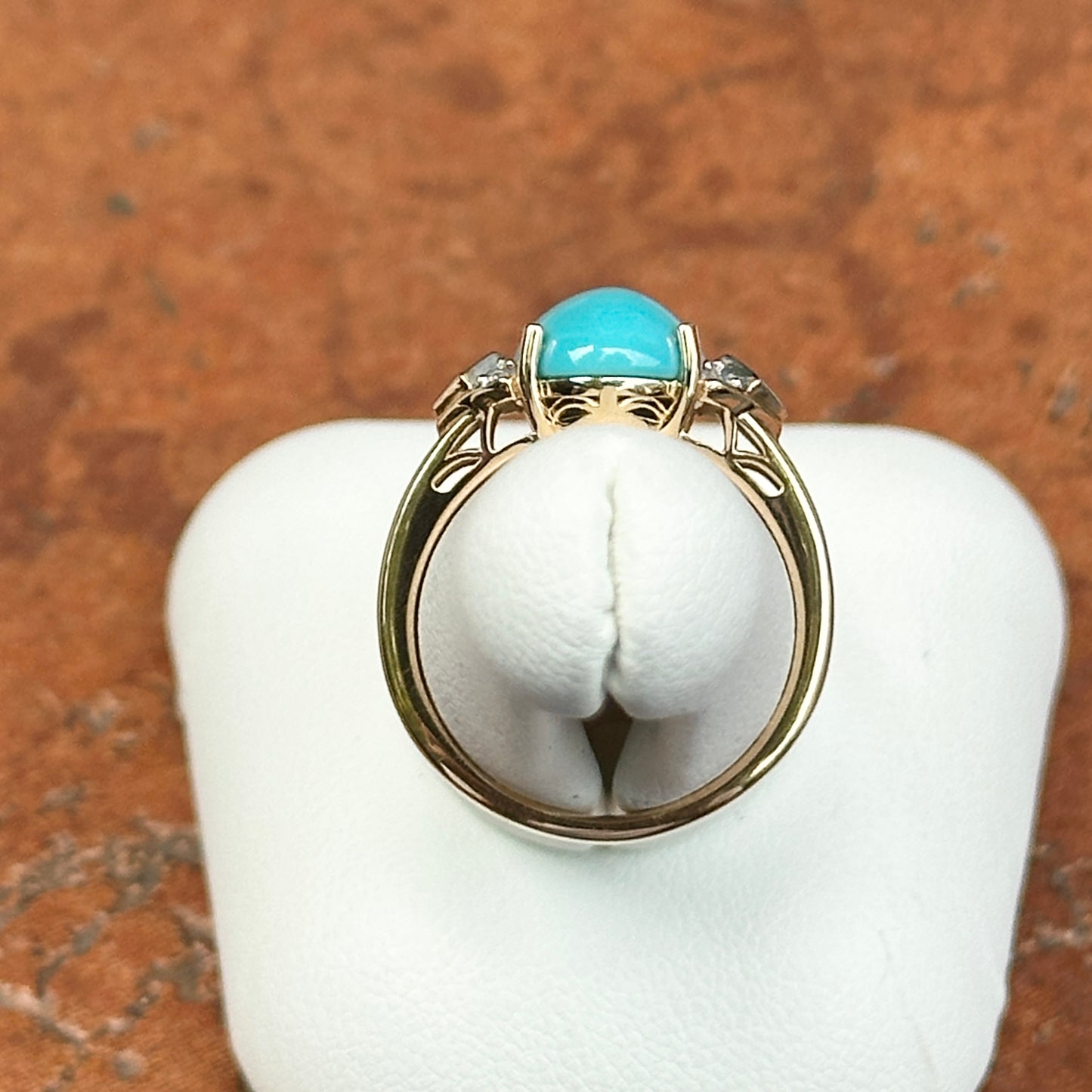 Estate 14KT Yellow Gold Oval Turquoise + Diamond Accent Ring