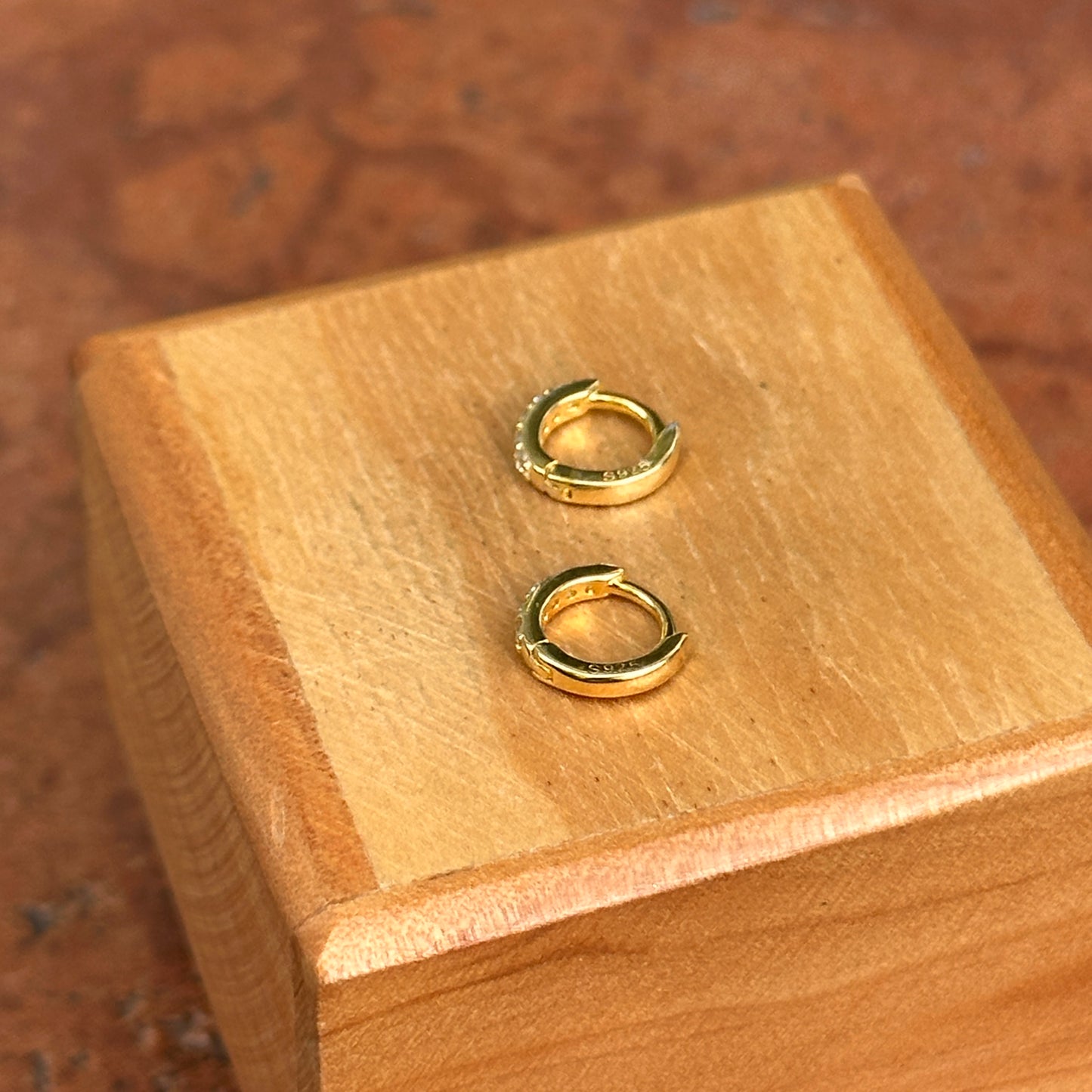 Sterling Silver Yellow Gold-Plated Tiny Cubic Zirconia Huggie Earrings