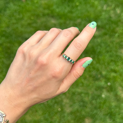 Estate 14KT Yellow Gold Marquise Emerald + Round Diamond Ring