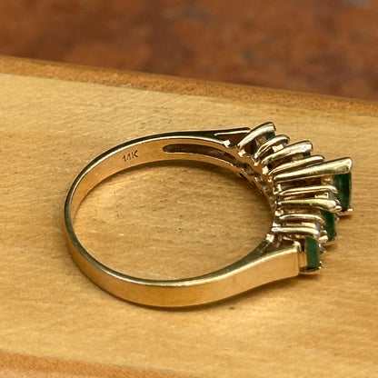 Estate 14KT Yellow Gold Marquise Emerald + Round Diamond Ring