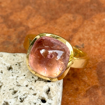 Estate 18KT Yellow Gold Bezel Cushion-Cut Pink Tourmaline Ring