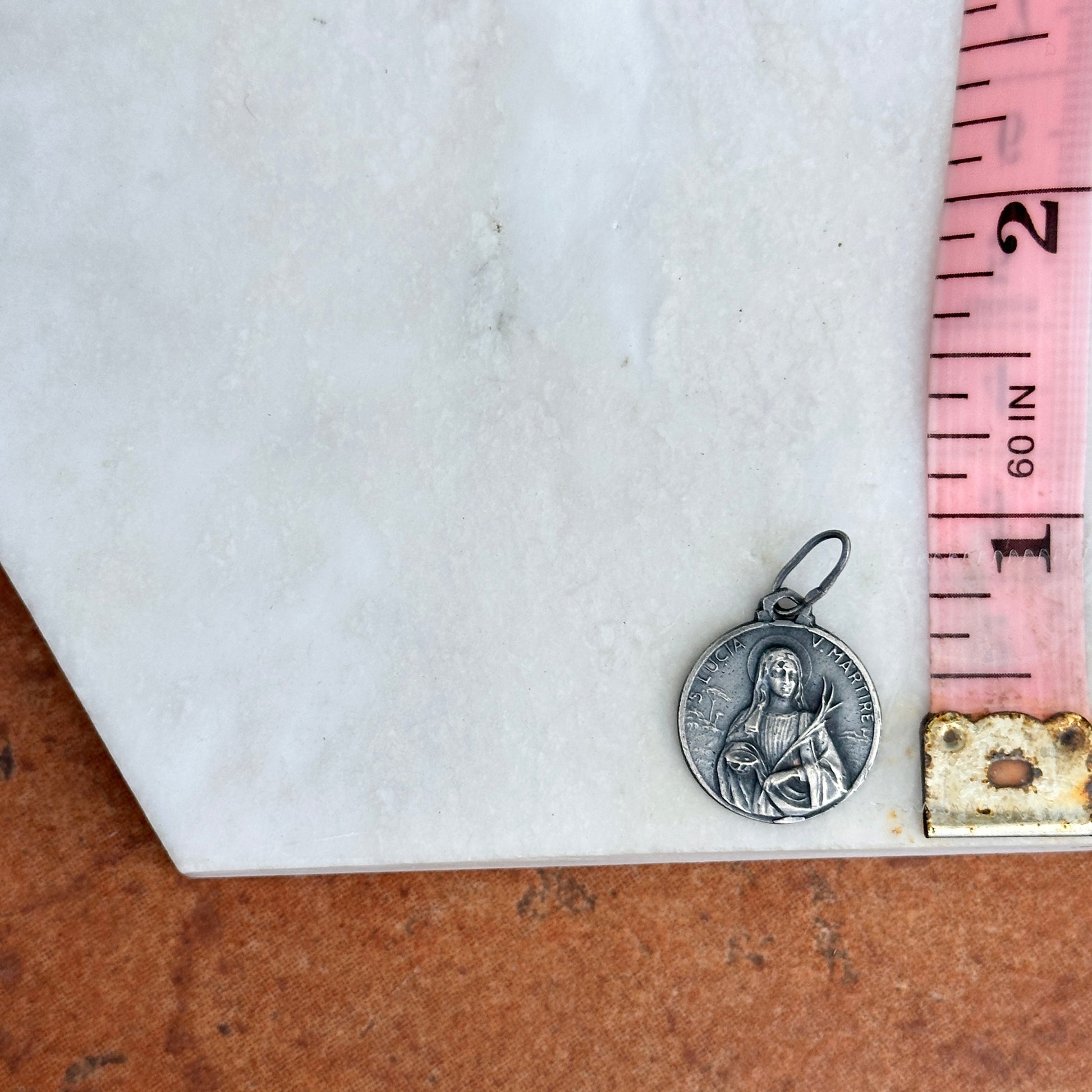 Sterling Silver Antiqued St Lucia Medal Pendant 16mm - LSJ