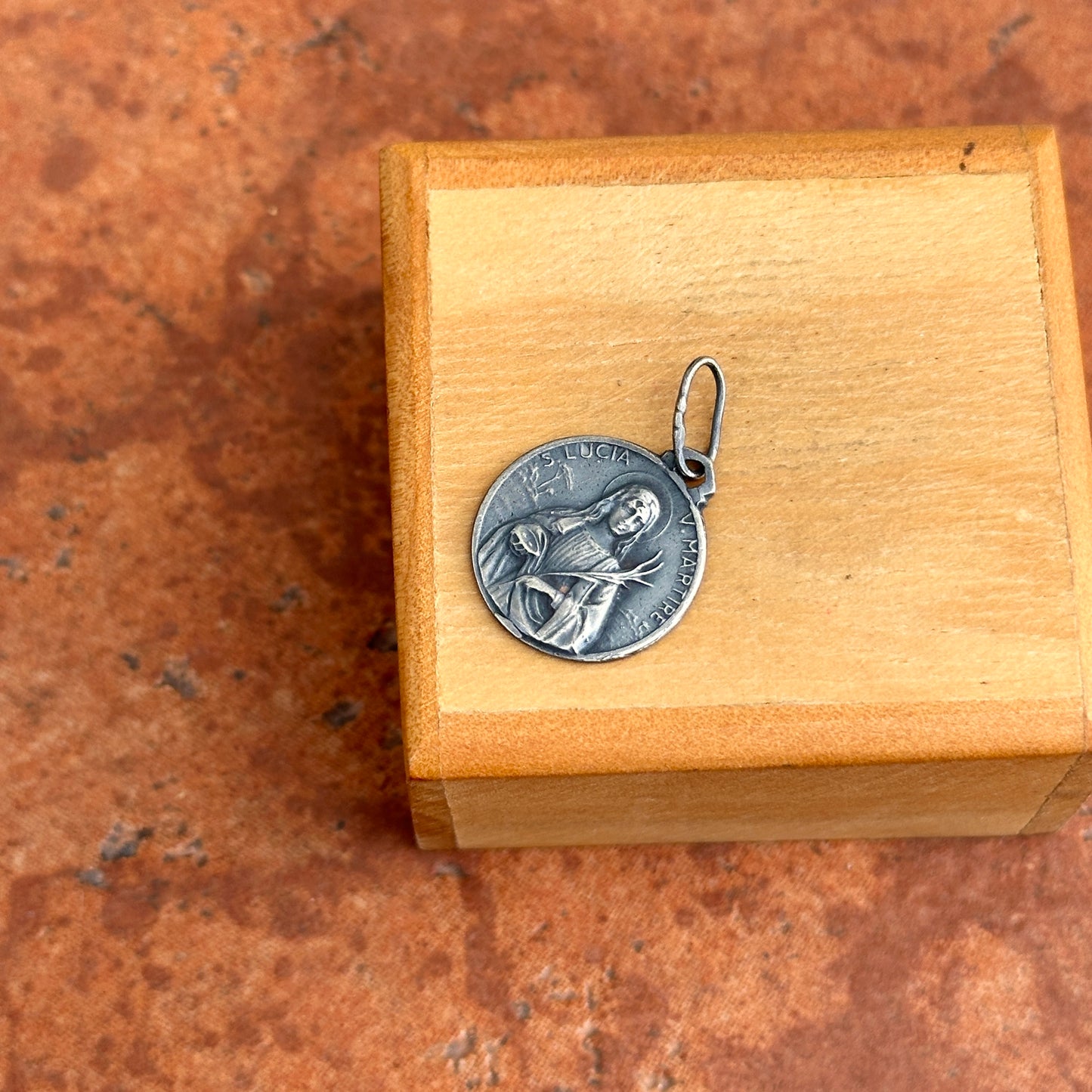 Sterling Silver Antiqued St Lucia Medal Pendant 16mm - LSJ