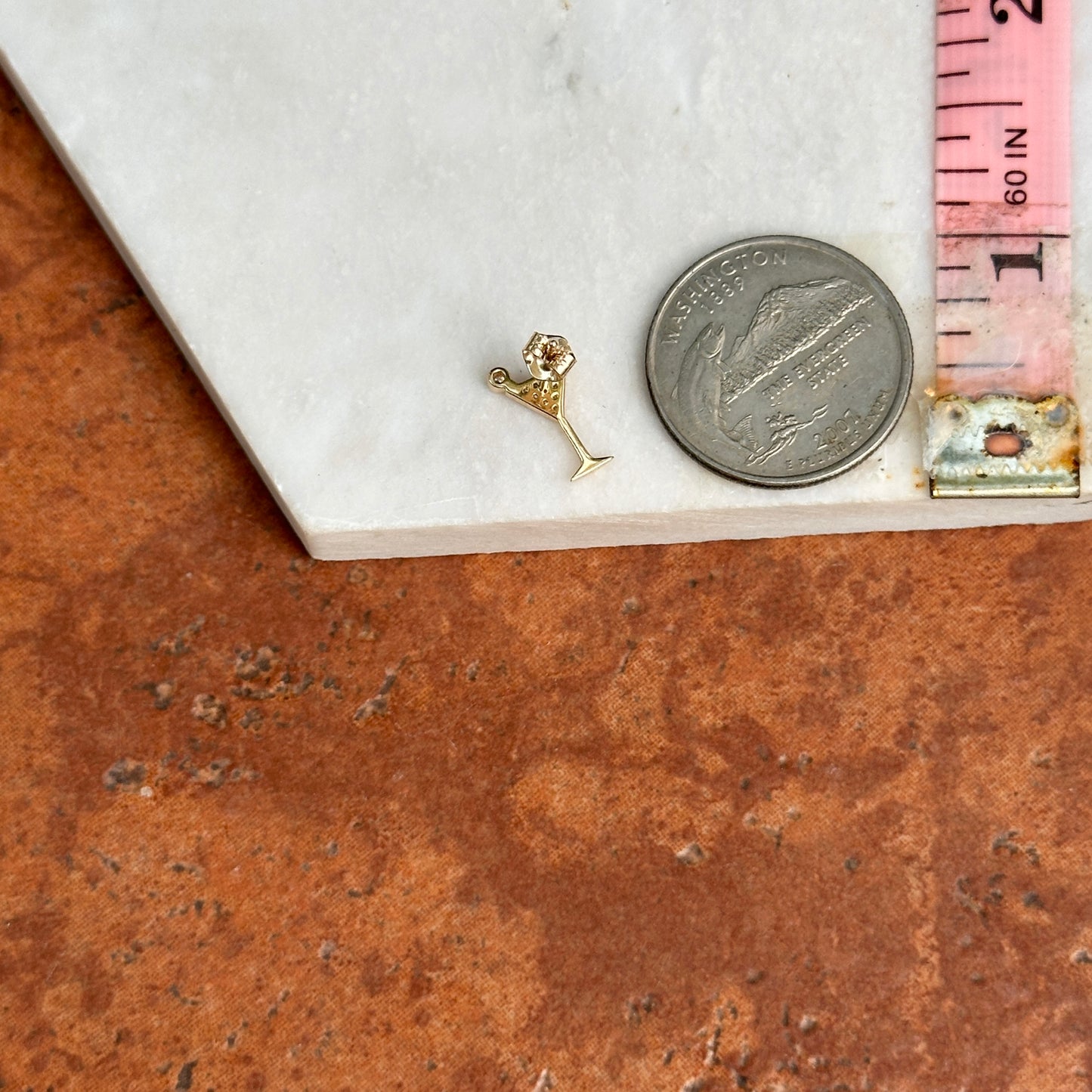 14KT Yellow Gold Pave Diamond Martini Glass Stud Earrings