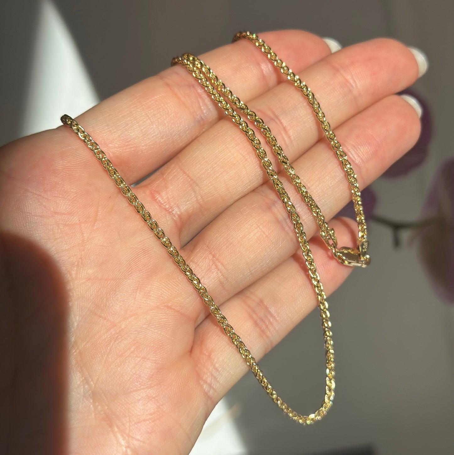 14KT Yellow Gold Solid 2.1mm Spiga Chain Necklace