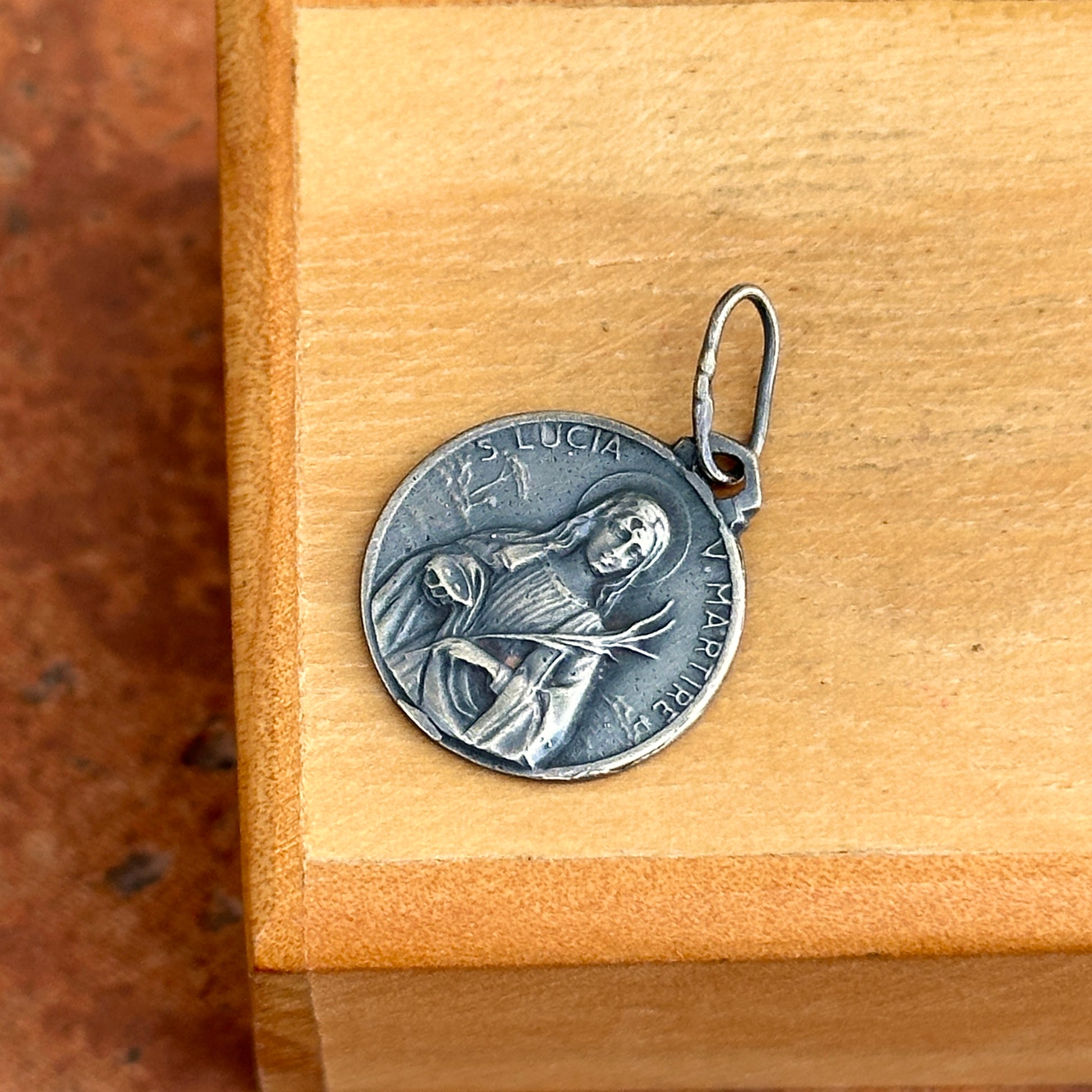 Sterling Silver Antiqued St Lucia Medal Pendant 16mm - LSJ