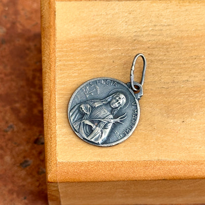 Sterling Silver Antiqued St Lucia Medal Pendant 16mm - LSJ