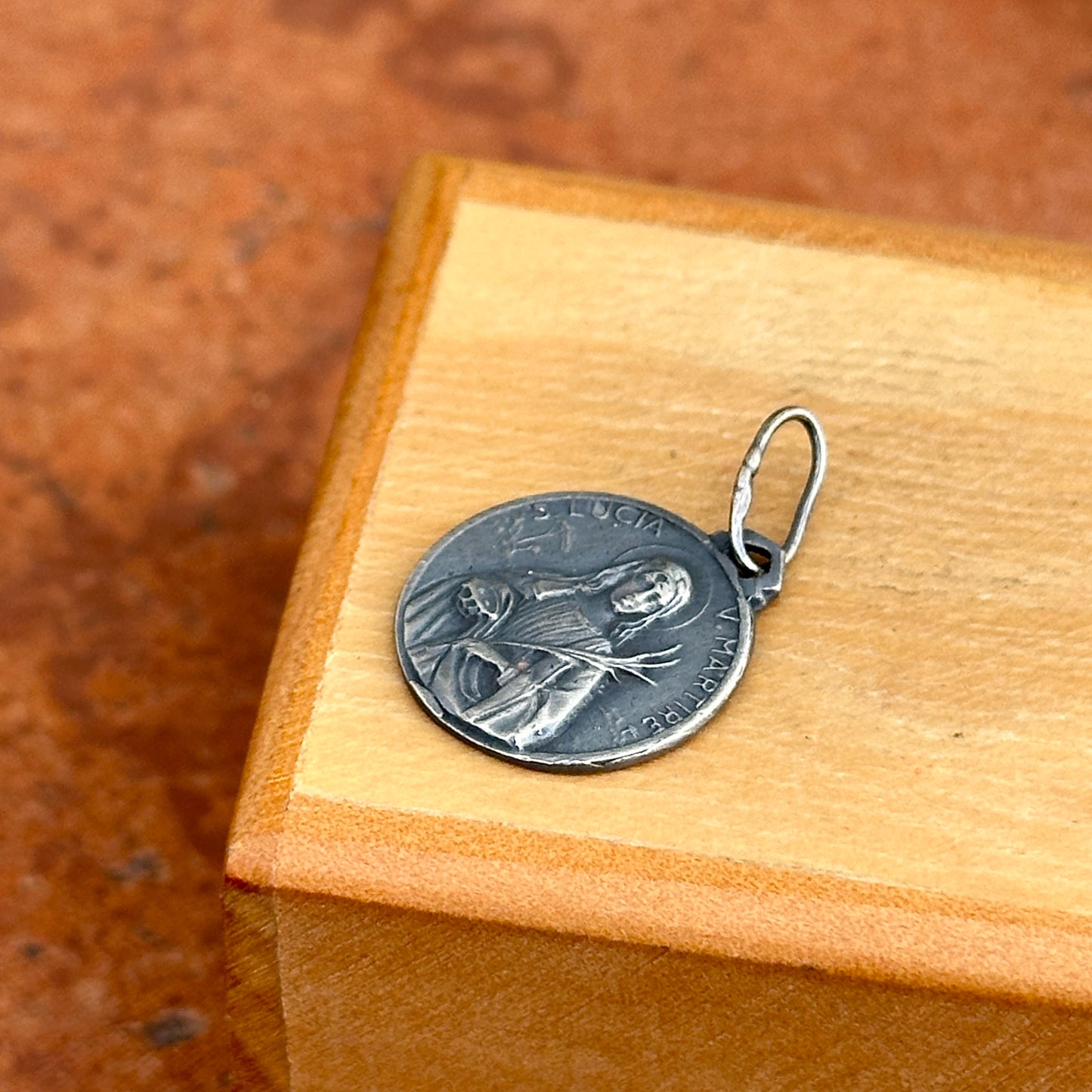 Sterling Silver Antiqued St Lucia Medal Pendant 16mm - LSJ