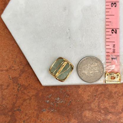 Estate 14K Yellow Gold Curved Cushion Jade Bezel Earrings