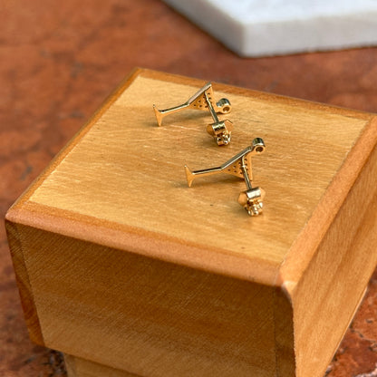 14KT Yellow Gold Pave Diamond Martini Glass Stud Earrings