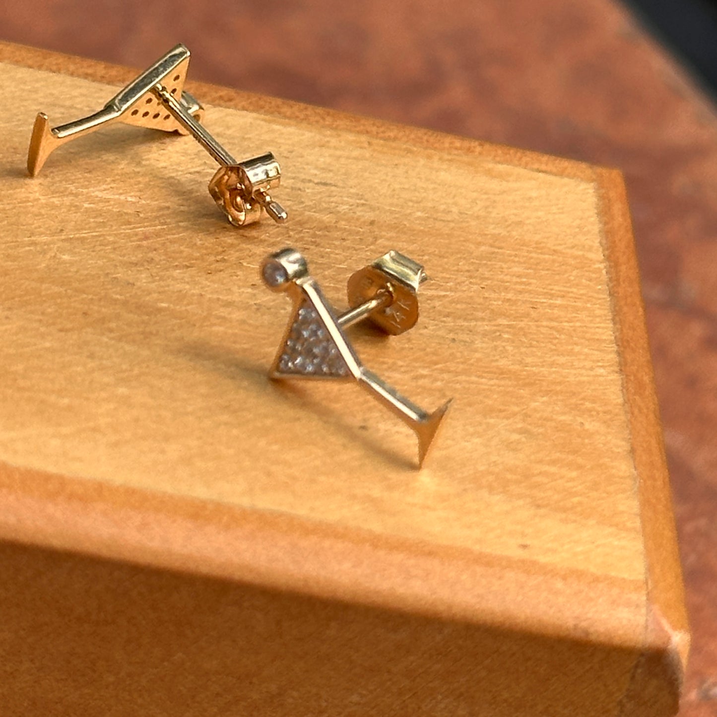 14KT Yellow Gold Pave Diamond Martini Glass Stud Earrings