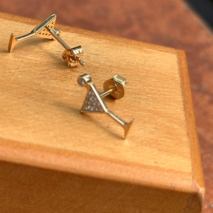 14KT Yellow Gold Pave Diamond Martini Glass Stud Earrings