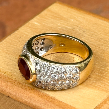 Estate 18KT Yellow Gold Oval ruby + Diamond Dome Ring