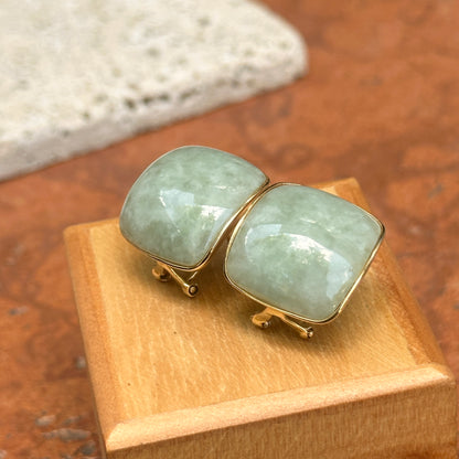Estate 14K Yellow Gold Curved Cushion Jade Bezel Earrings