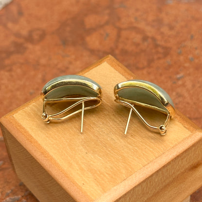 Estate 14K Yellow Gold Curved Cushion Jade Bezel Earrings