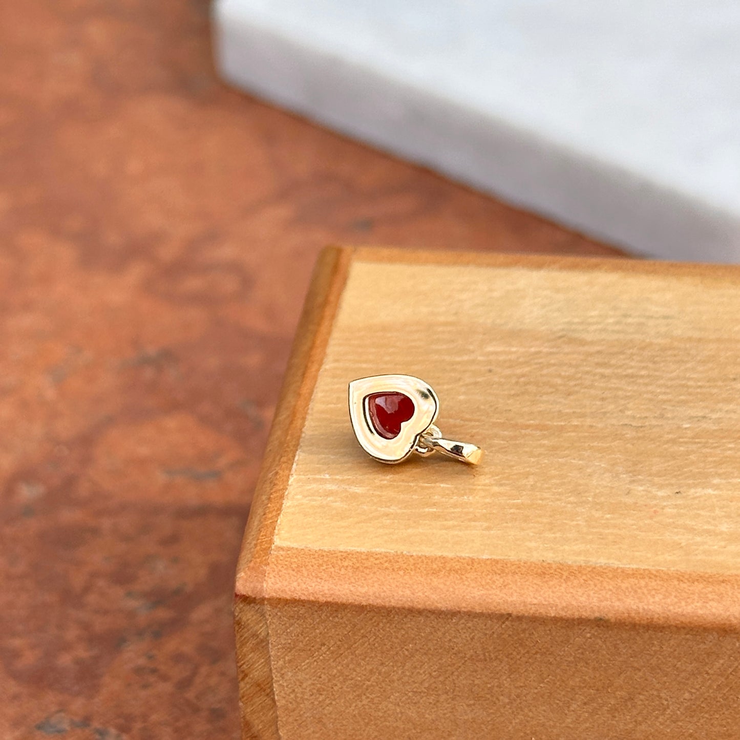 14KT Yellow Gold Cabochon Mozambique Garnet Heart Pendant Charm - LSJ