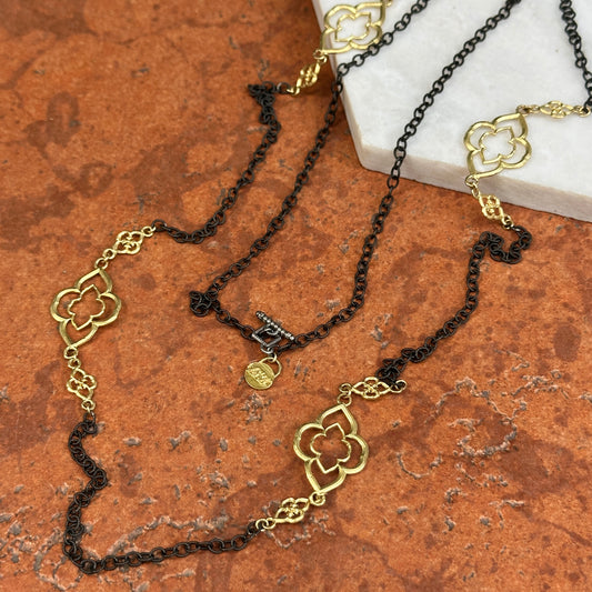 Estate 18KT Yellow Gold Armenta Black Rhodium Chain Necklace 37" - LSJ