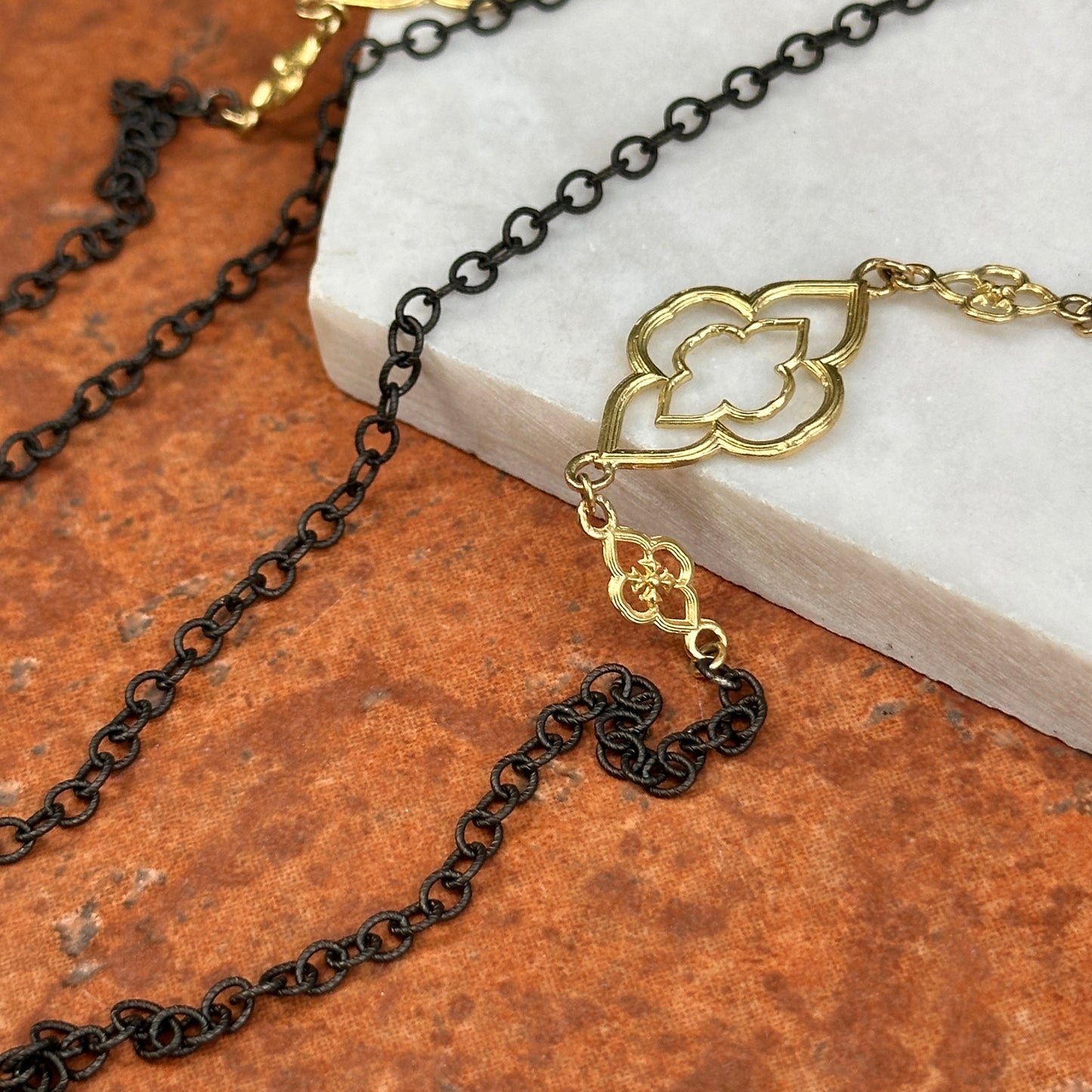 Estate 18KT Yellow Gold Armenta Black Rhodium Chain Necklace 37"
