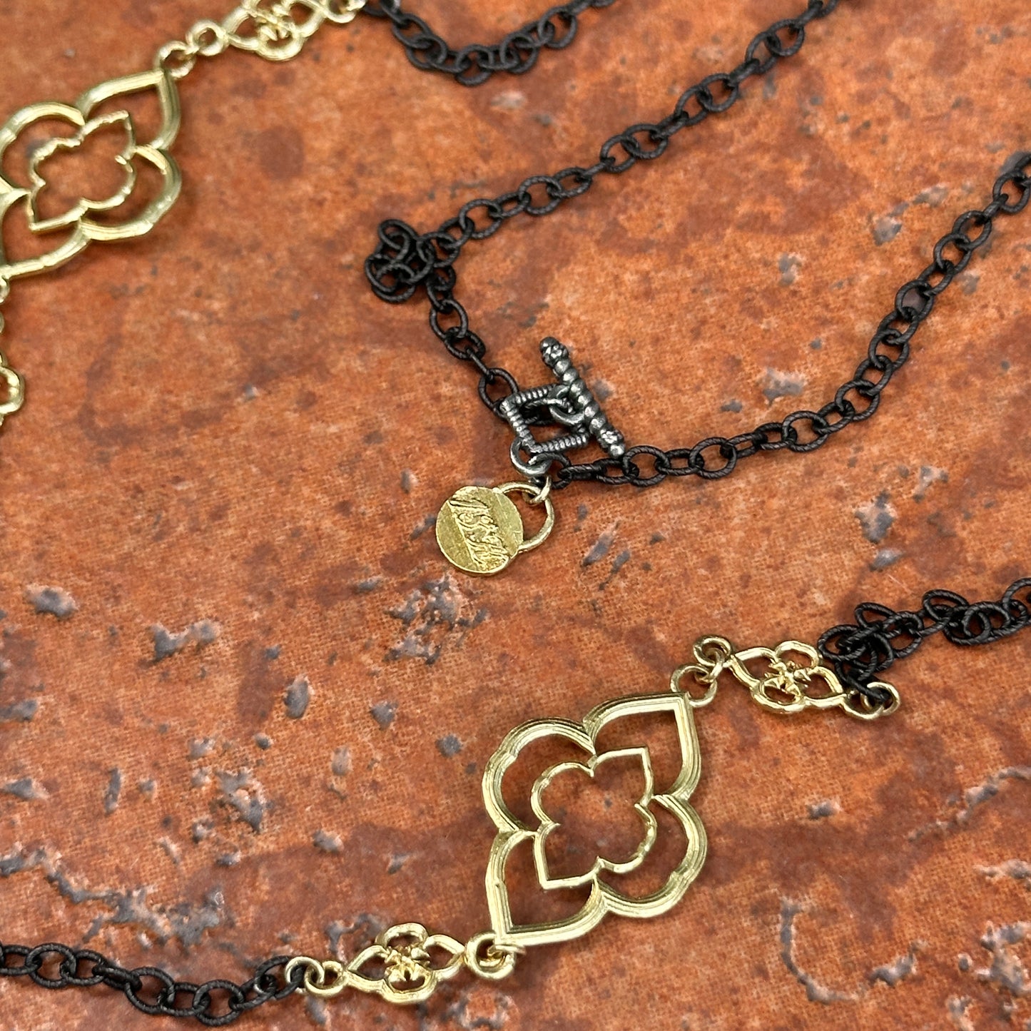 Estate 18KT Yellow Gold Armenta Black Rhodium Chain Necklace 37"