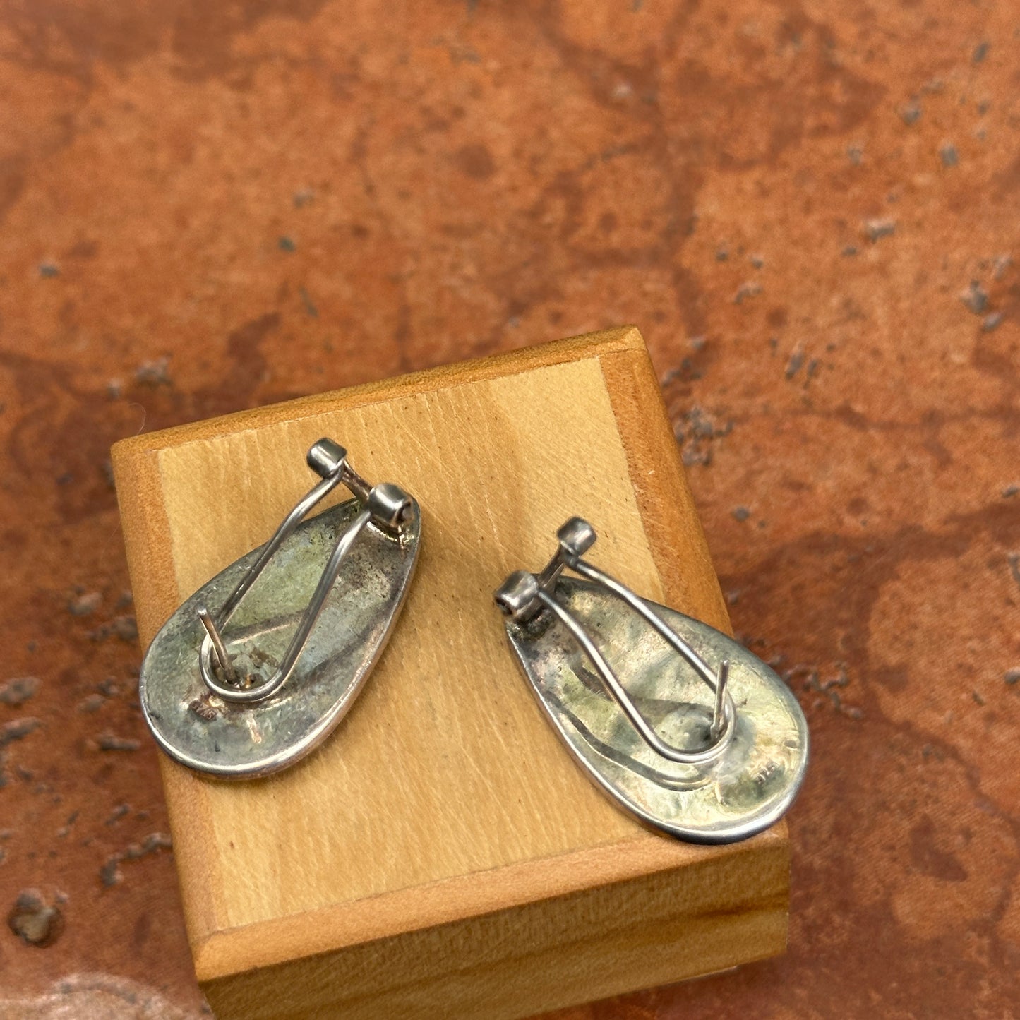 Estate Sterling Silver + Black Onyx Teardrop Omega Back Earrings