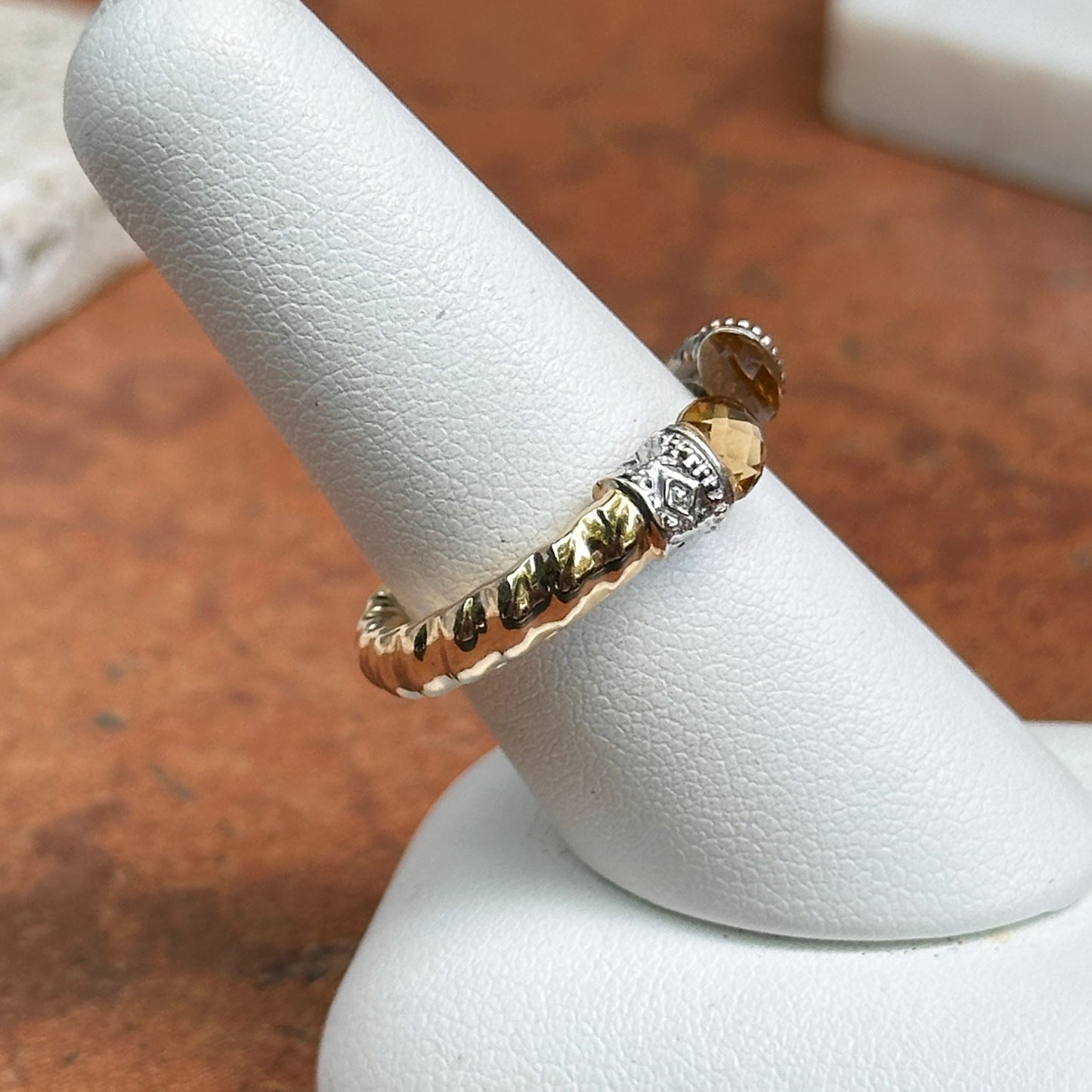 14KT Yellow Gold Checkerboard Citrine Twisted Ring