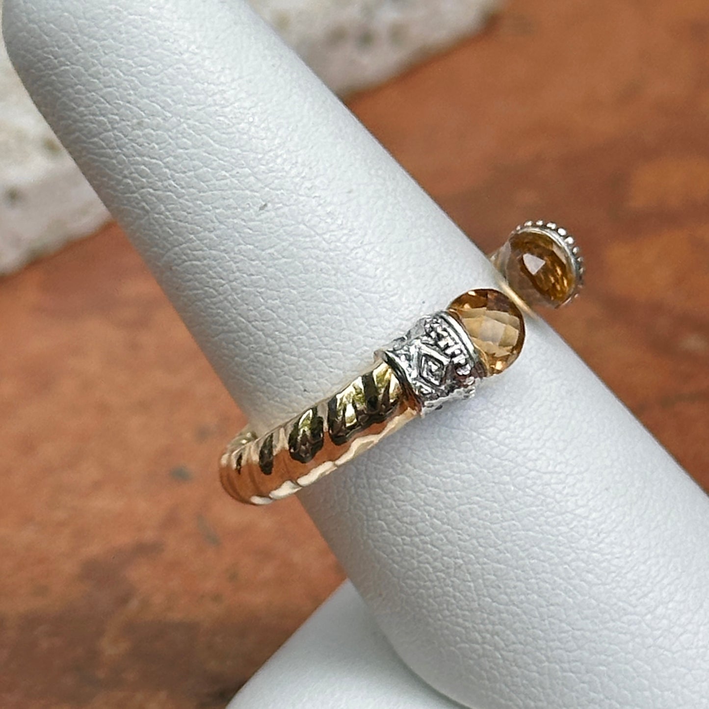 14KT Yellow Gold Checkerboard Citrine Twisted Ring