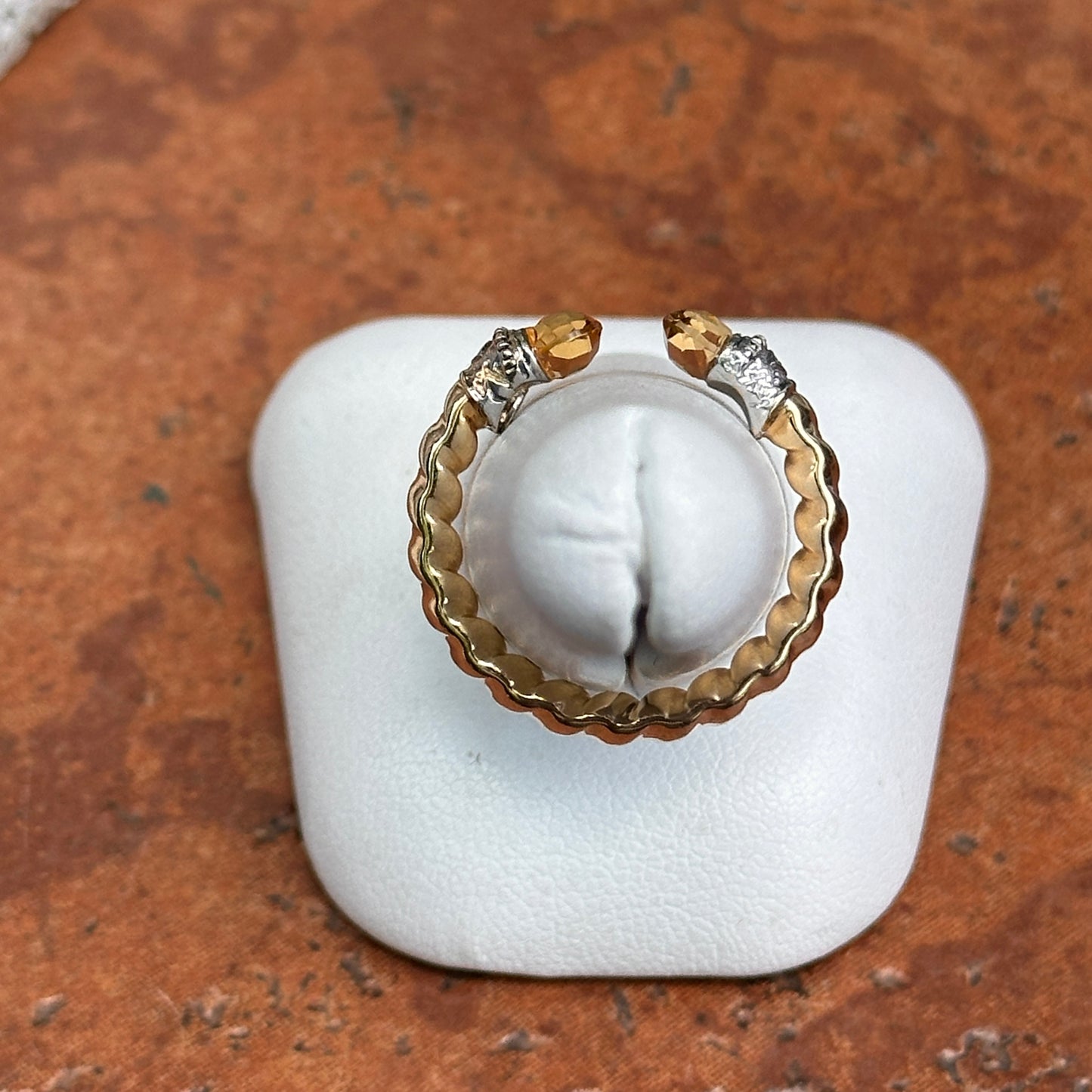 14KT Yellow Gold Checkerboard Citrine Twisted Ring